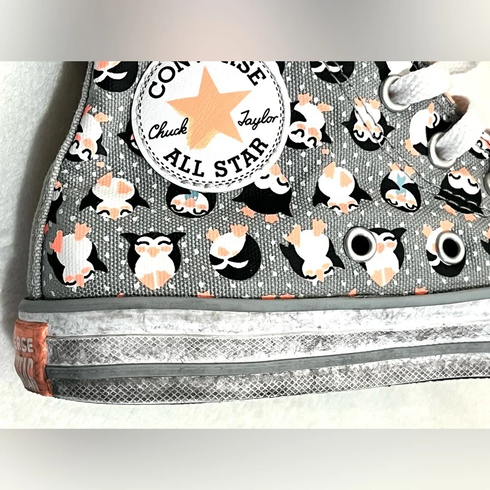 Converse Kids High-Top Sneakers Black, White, and Orange Penguin Tundra Print